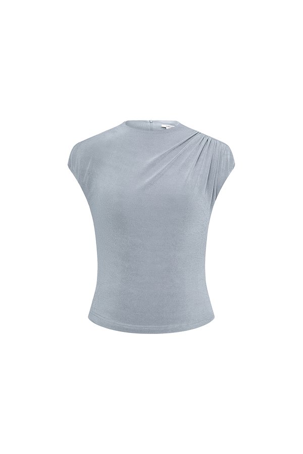 Emory Drape Cap Sleeves Top in Pale Bluish Grey