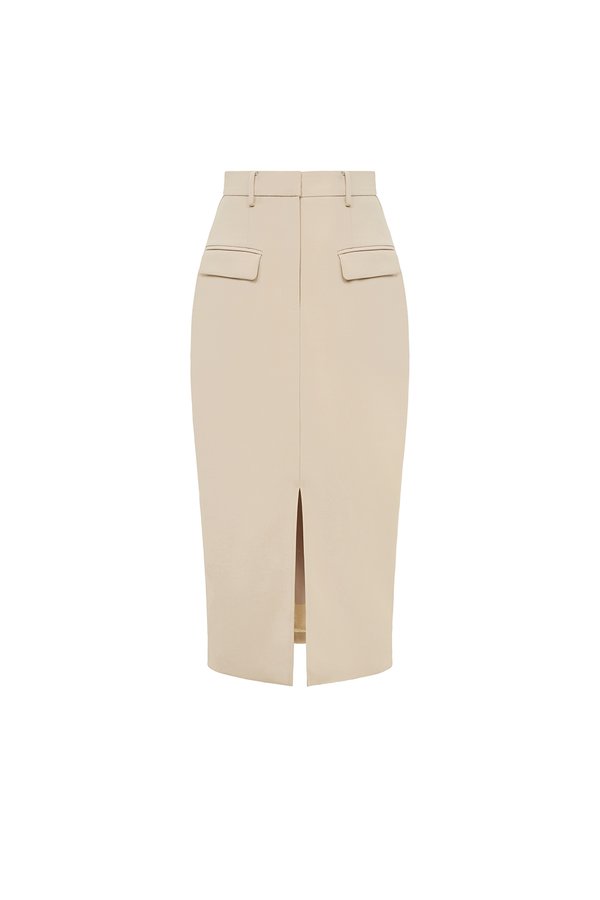 Gertrude High Waist Midi Skirt in Greige