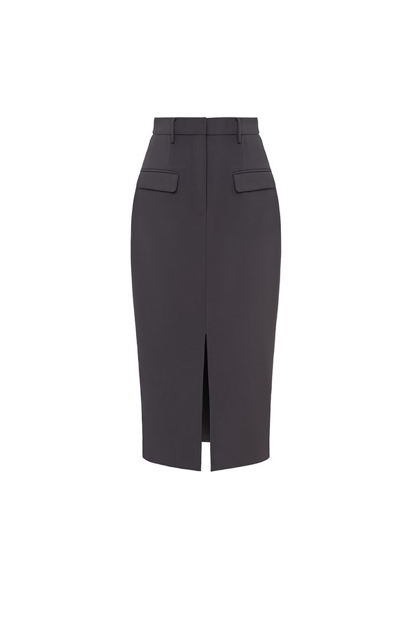 Gertrude High Waist Midi Skirt in Steel Grey