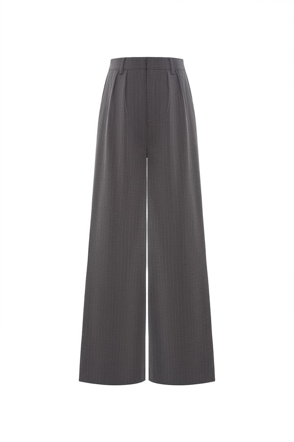 Jodin High Waist Pinstripe Pleated Wide Pants in Grey Pinstripe