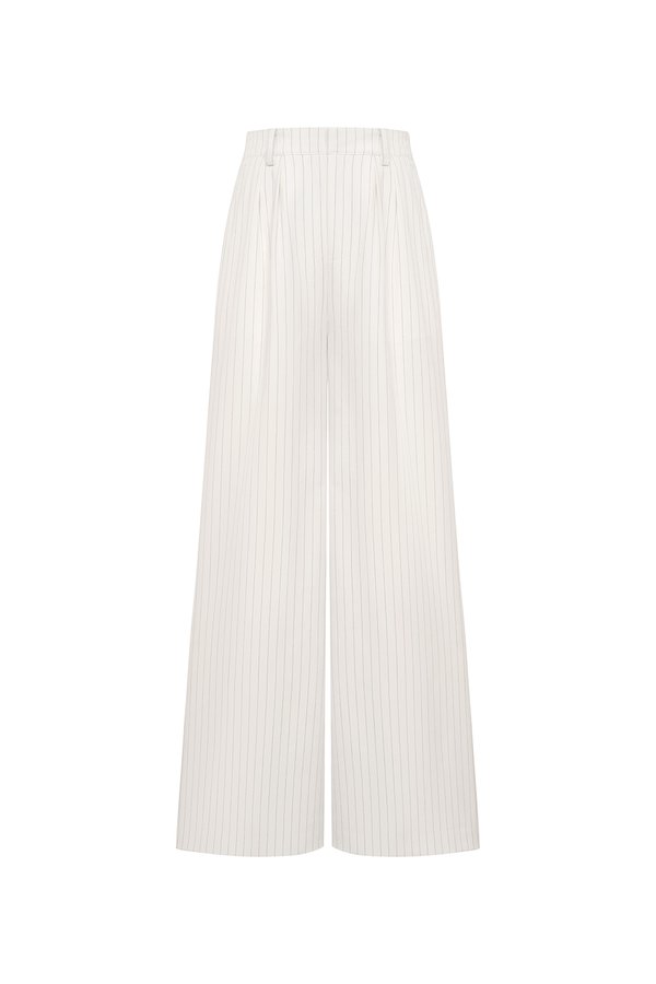 Jodin High Waist Pinstripe Pleated Wide Pants in Iconic White Pinstripe