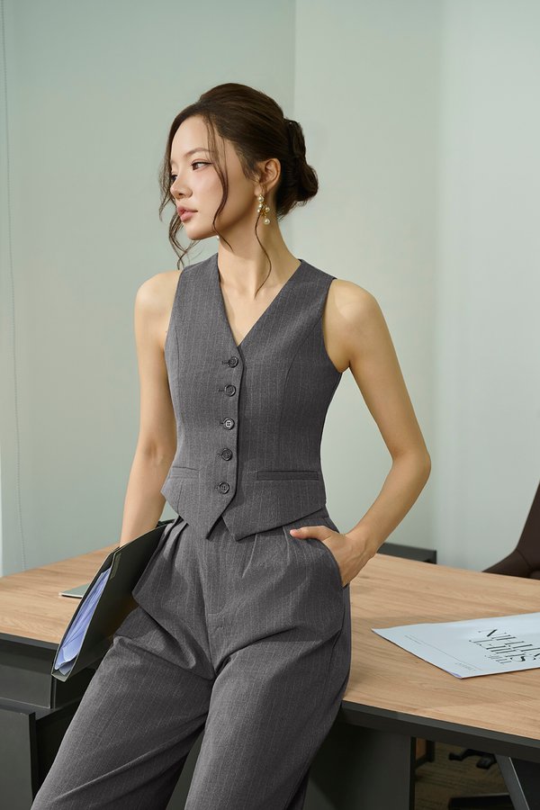 Victoria Pinstripe Vest Top in Grey Pinstripe