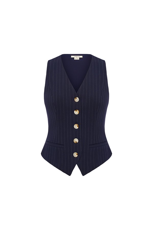 Victoria Pinstripe Vest Top in Navy Pinstripe