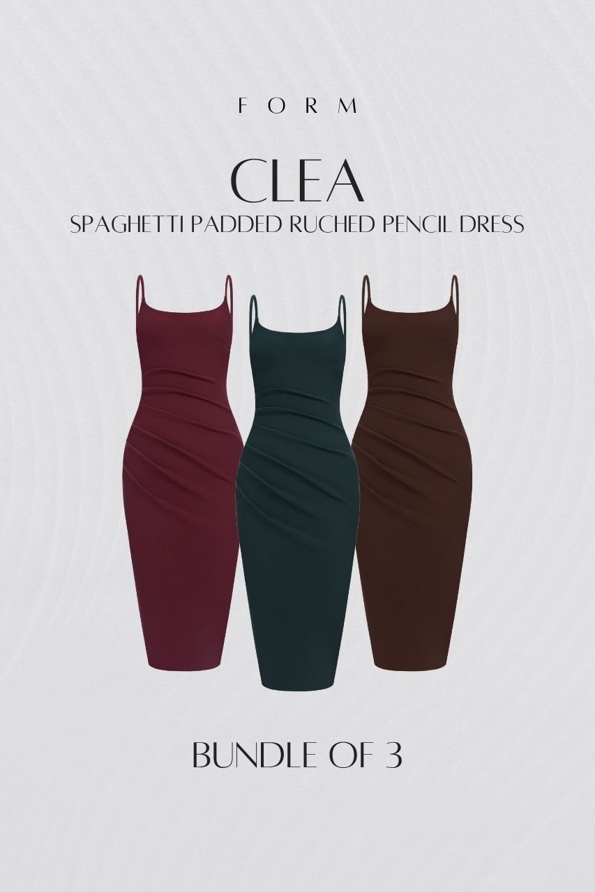 Clea Spaghetti Padded Ruched Pencil Dress Bundle of 3