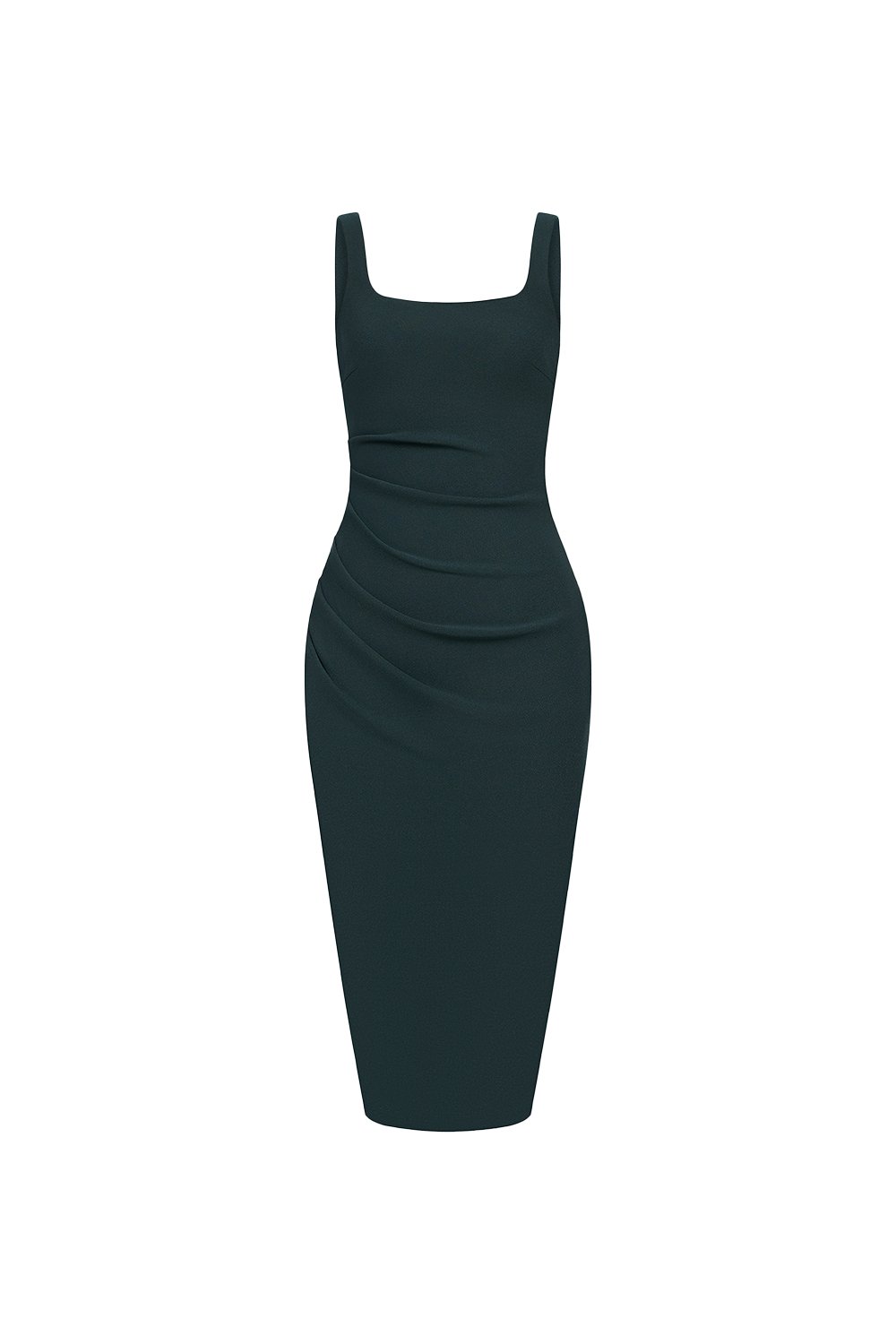 Airlea Padded Ruched Low Back Pencil Dress in Emerald Green