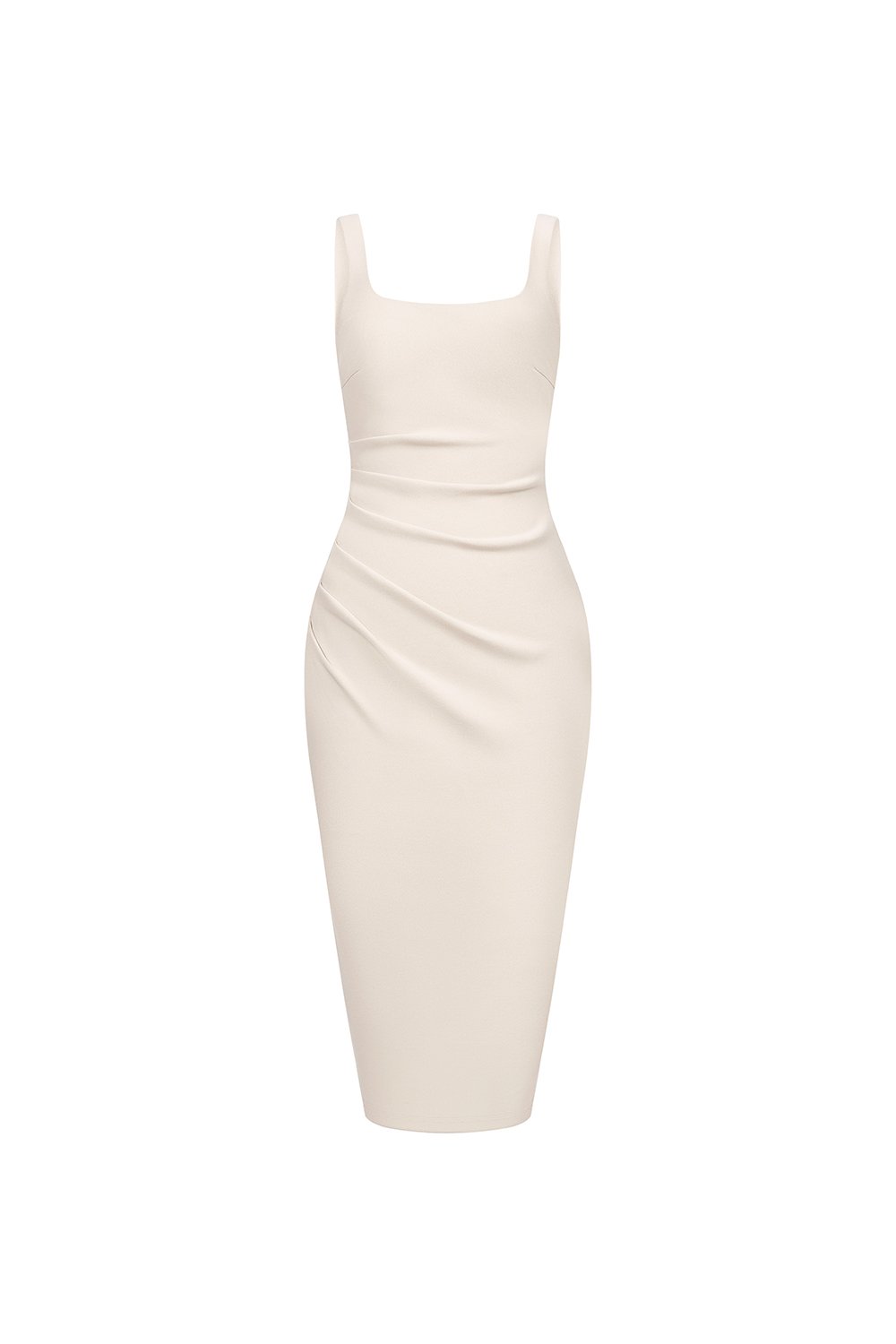 Airlea Padded Ruched Low Back Pencil Dress in Ivory