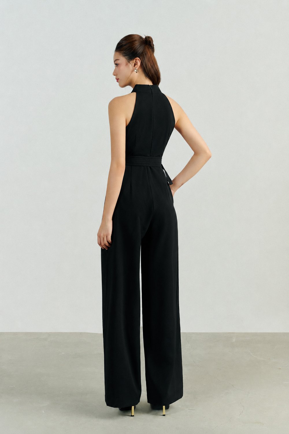 Aurel Crossover Halter Jumpsuit in Classic Black