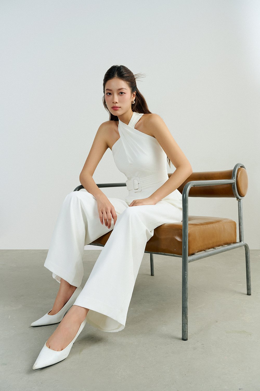 Aurel Crossover Halter Jumpsuit in Iconic White