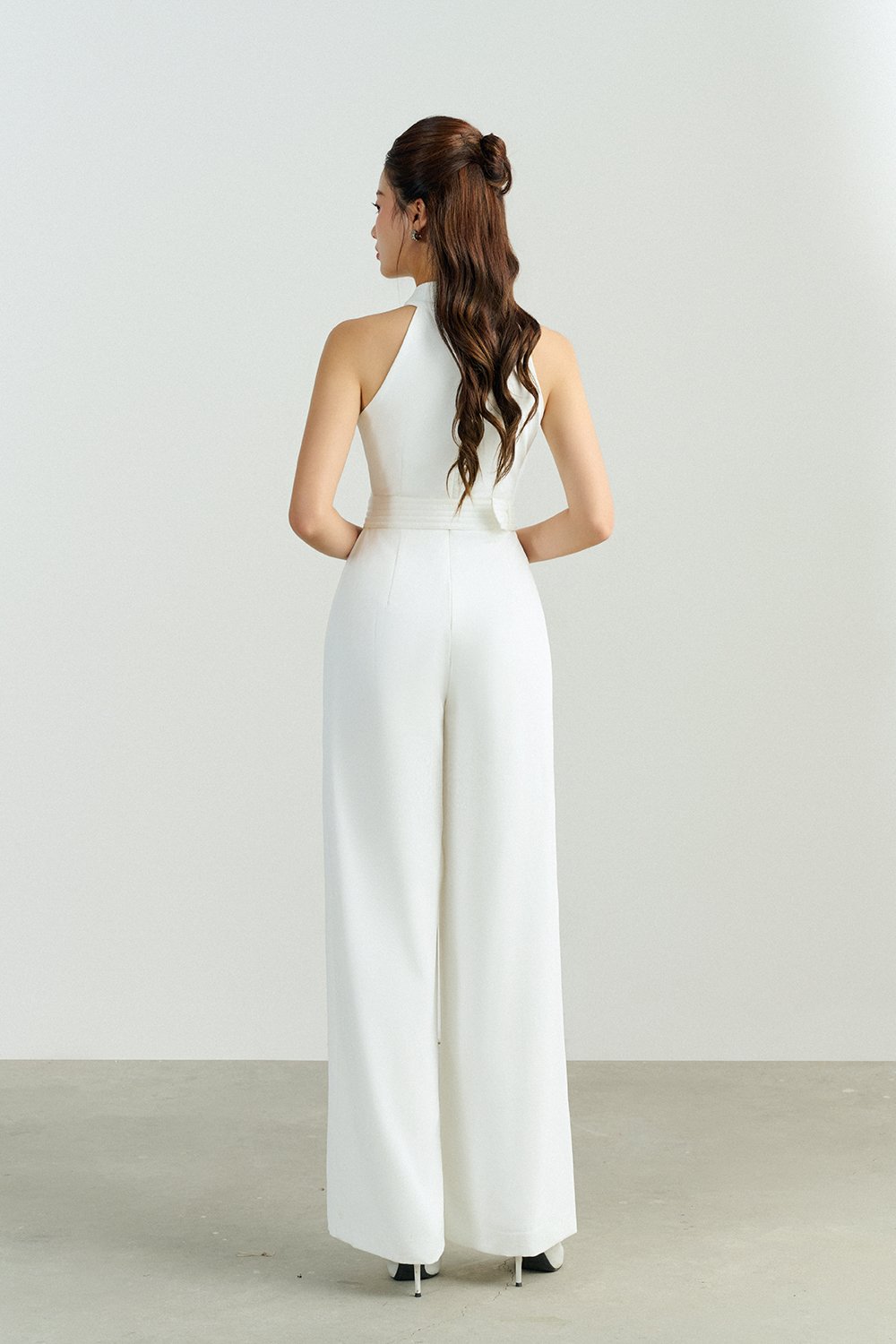 Aurel Crossover Halter Jumpsuit in Iconic White