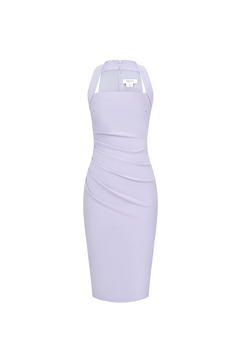 Baelin Padded Halter Ruched Pencil Dress in Wisteria