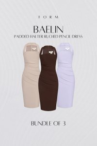 Baelin Padded Halter Ruched Pencil Dress Bundle of 3