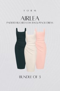 Airlea Padded Ruched Low Back Pencil Dress Bundle of 3