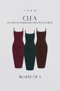 Clea Spaghetti Padded Ruched Pencil Dress Bundle of 3