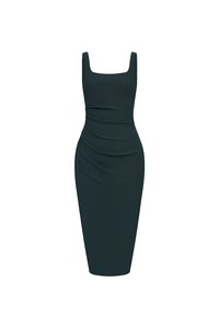 Airlea Padded Ruched Low Back Pencil Dress in Emerald Green