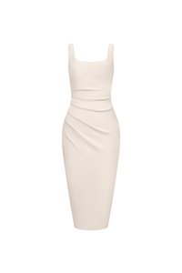 Airlea Padded Ruched Low Back Pencil Dress in Ivory