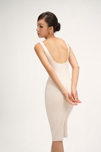 Airlea Padded Ruched Low Back Pencil Dress in Ivory