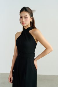 Aurel Crossover Halter Jumpsuit in Classic Black