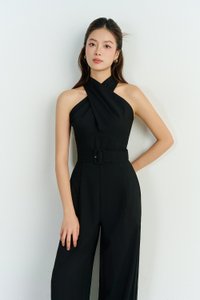 Aurel Crossover Halter Jumpsuit in Classic Black