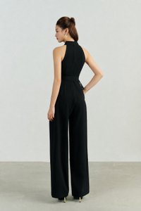 Aurel Crossover Halter Jumpsuit in Classic Black
