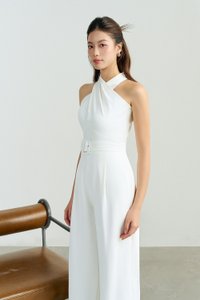 Aurel Crossover Halter Jumpsuit in Iconic White