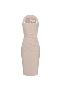 Baelin Padded Halter Ruched Pencil Dress in Stone