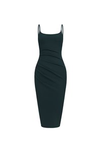 Clea Spaghetti Padded Ruched Pencil Dress in Emerald Green
