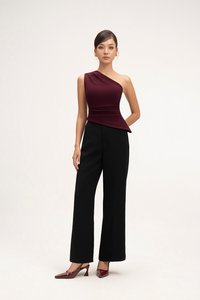 Lucinda Padded Toga Asymmetrical Top in Burgundy