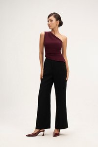 Lucinda Padded Toga Asymmetrical Top in Burgundy