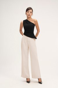 Lucinda Padded Toga Asymmetrical Top in Classic Black