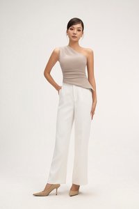 Lucinda Padded Toga Asymmetrical Top in Stone