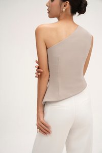 Lucinda Padded Toga Asymmetrical Top in Stone