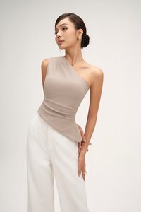 Lucinda Padded Toga Asymmetrical Top in Stone