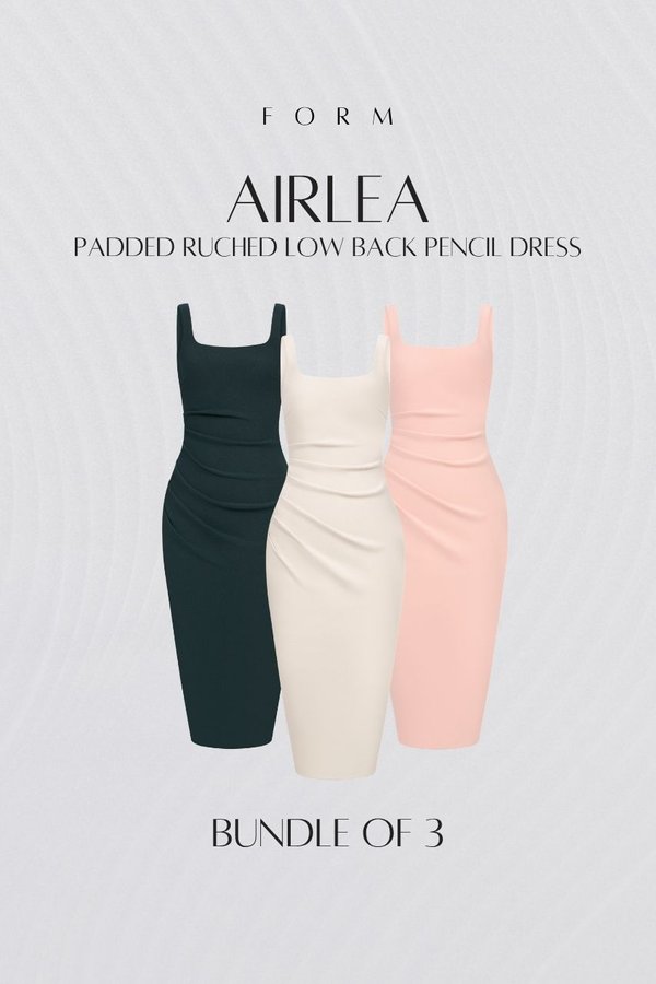 Airlea Padded Ruched Low Back Pencil Dress Bundle of 3