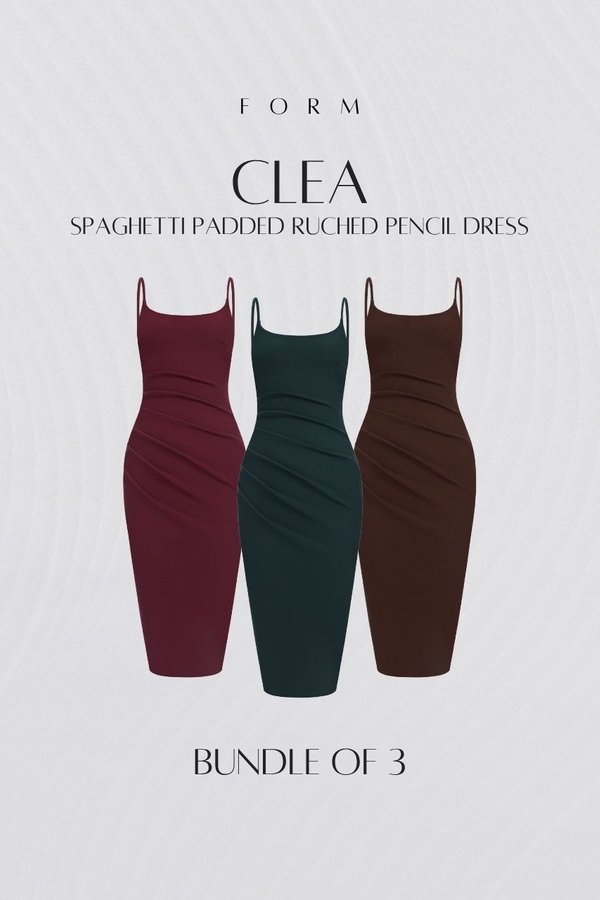 Clea Spaghetti Padded Ruched Pencil Dress Bundle of 3