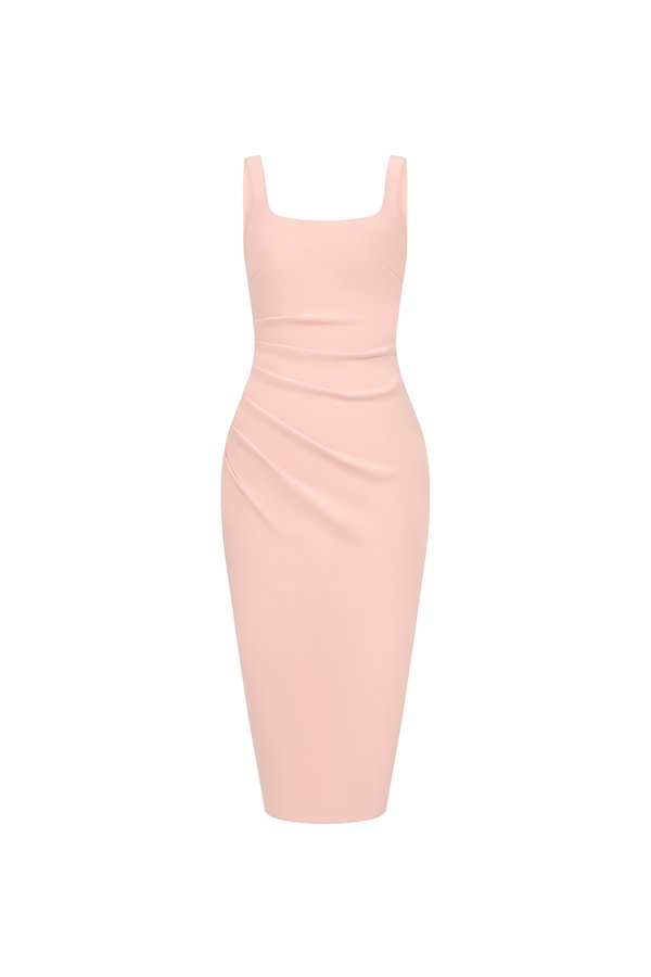 Airlea Padded Ruched Low Back Pencil Dress in Ballet Pink