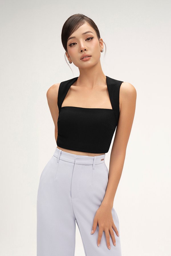 Ashlynn Padded Queen Anne Top in Classic Black