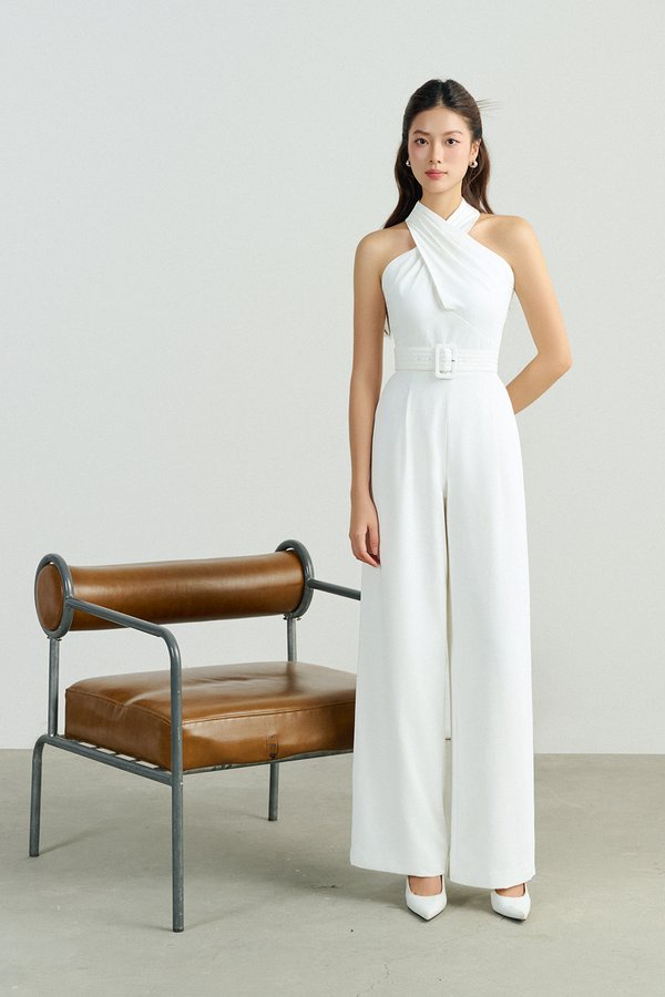 Aurel Crossover Halter Jumpsuit in Iconic White