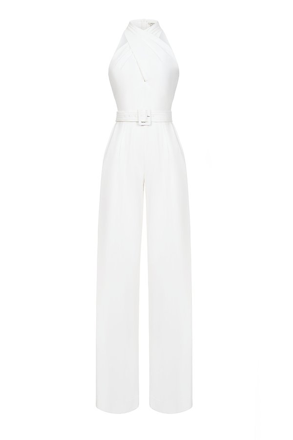 Aurel Crossover Halter Jumpsuit in Iconic White