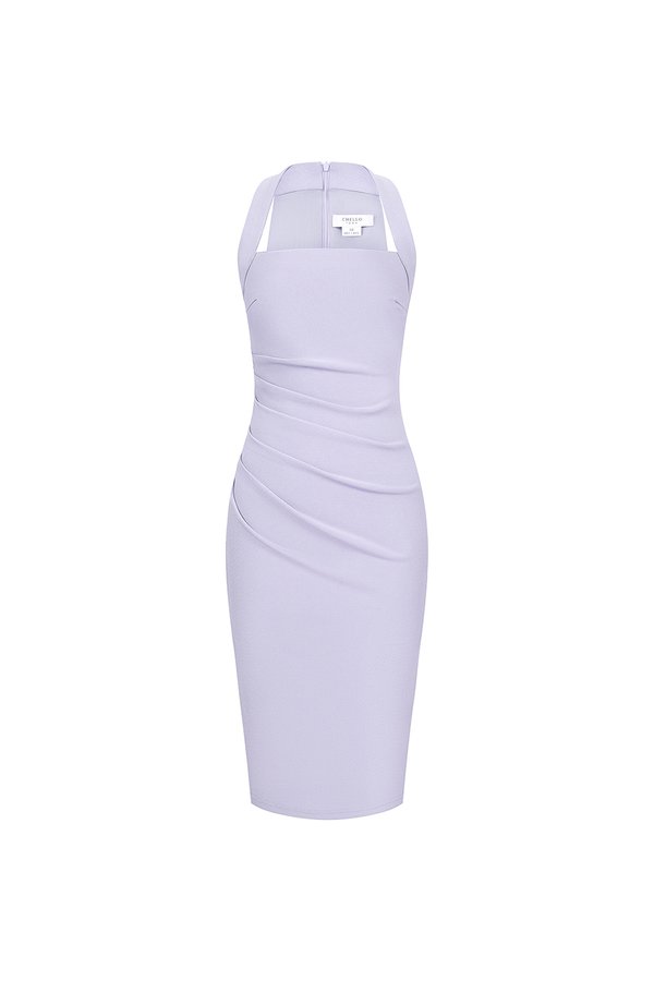 Baelin Padded Halter Ruched Pencil Dress in Wisteria