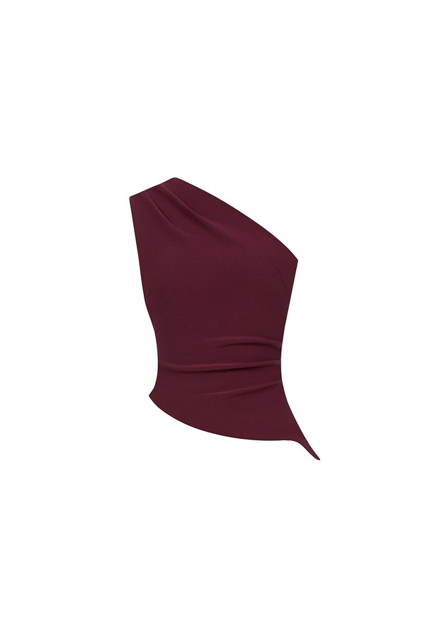 Lucinda Padded Toga Asymmetrical Top in Burgundy