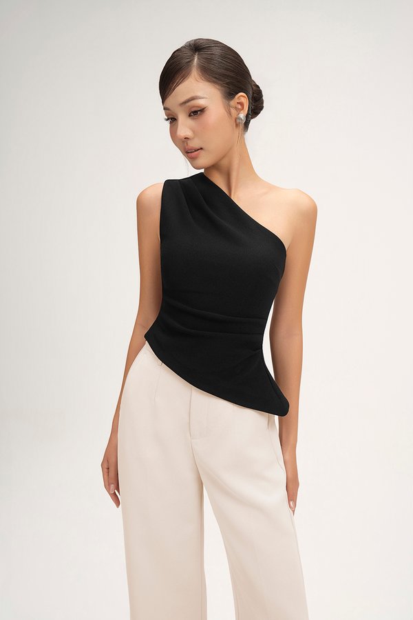 Lucinda Padded Toga Asymmetrical Top in Classic Black