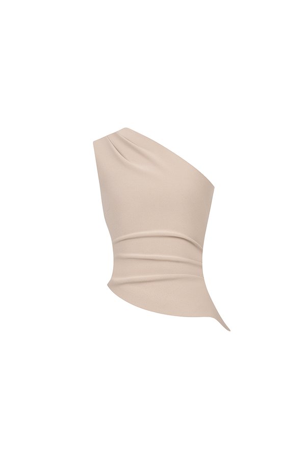 Lucinda Padded Toga Asymmetrical Top in Stone