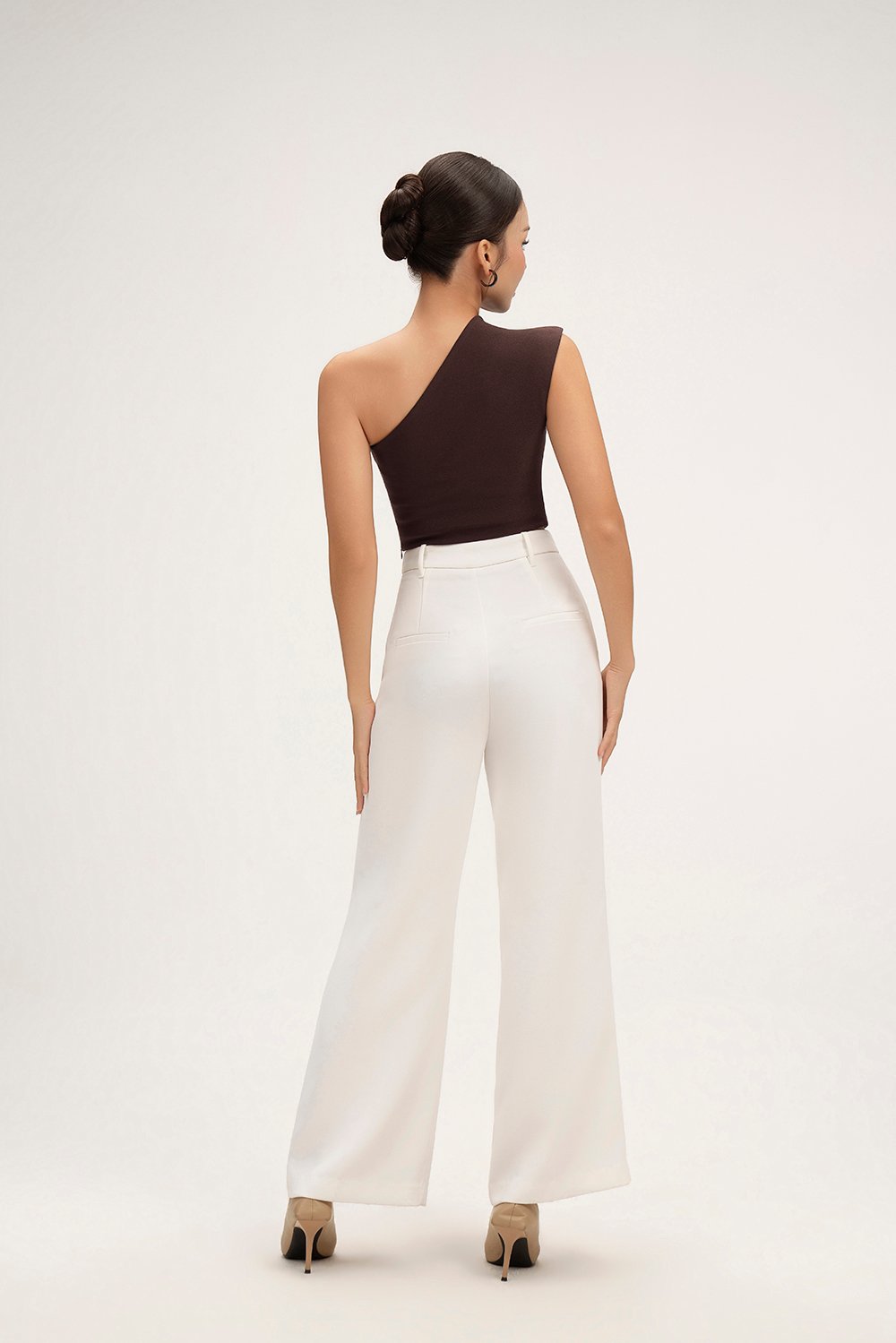 Matilda Padded Asymmetrical Toga Top in Chocolate