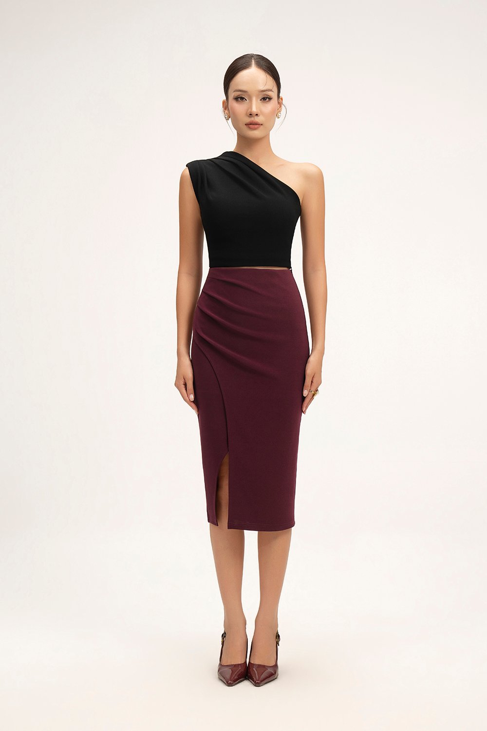 Matilda Padded Asymmetrical Toga Top in Classic Black