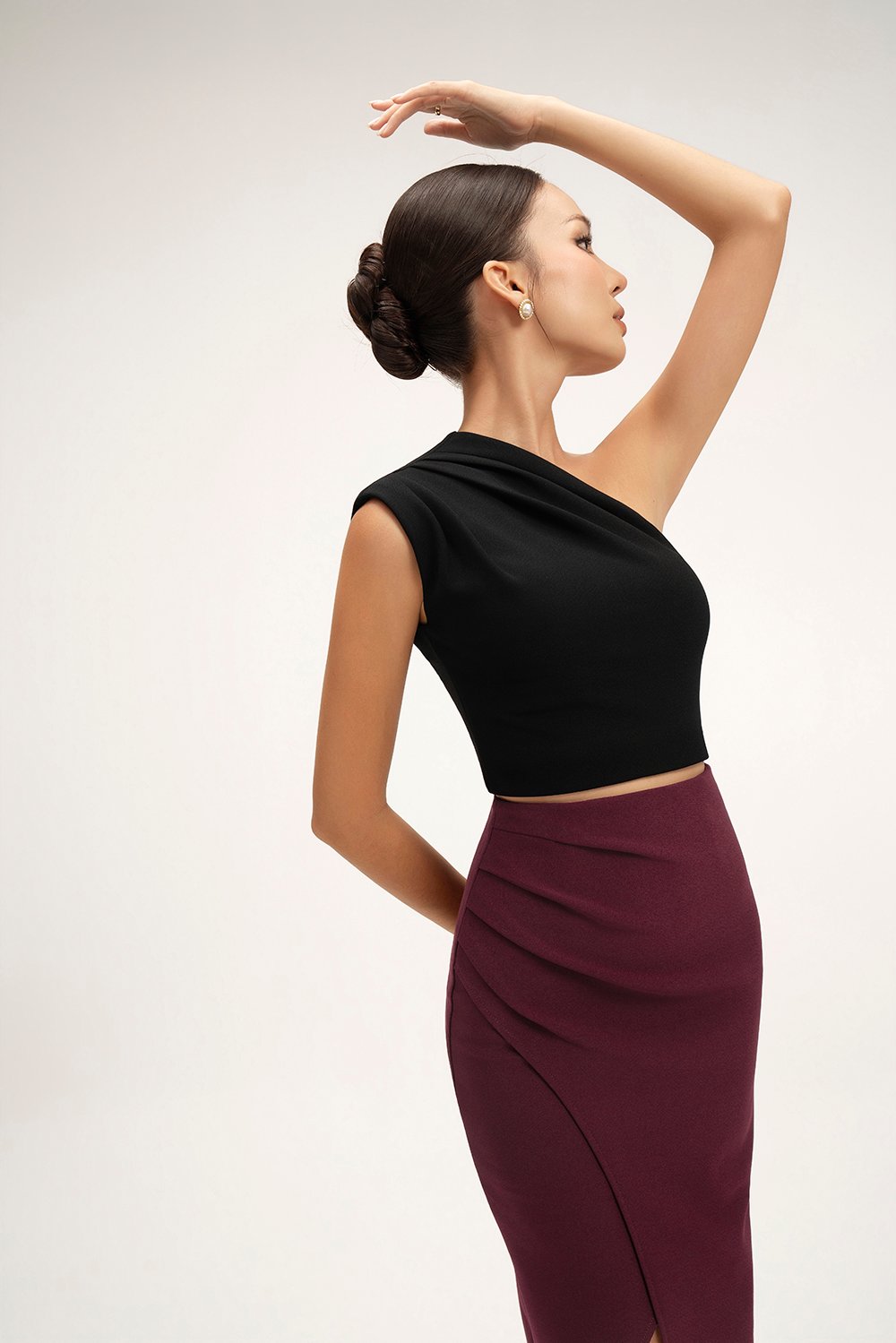Matilda Padded Asymmetrical Toga Top in Classic Black