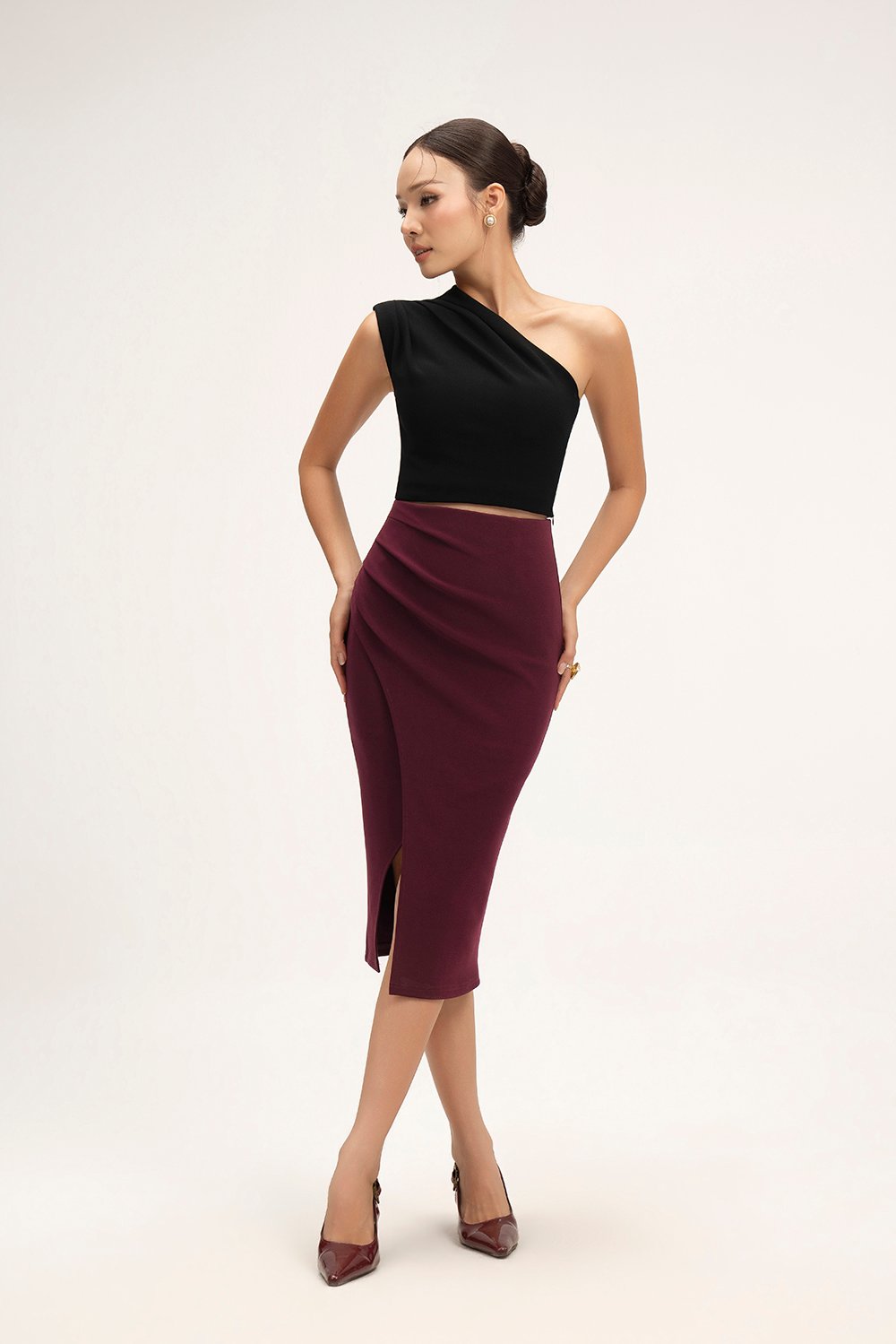 Matilda Padded Asymmetrical Toga Top in Classic Black