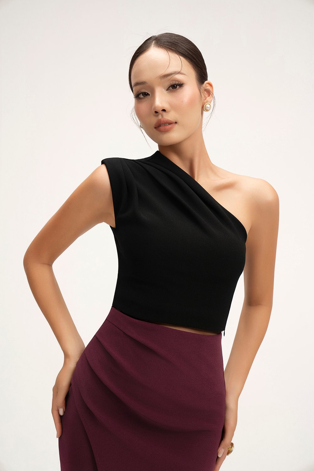 Matilda Padded Asymmetrical Toga Top in Classic Black