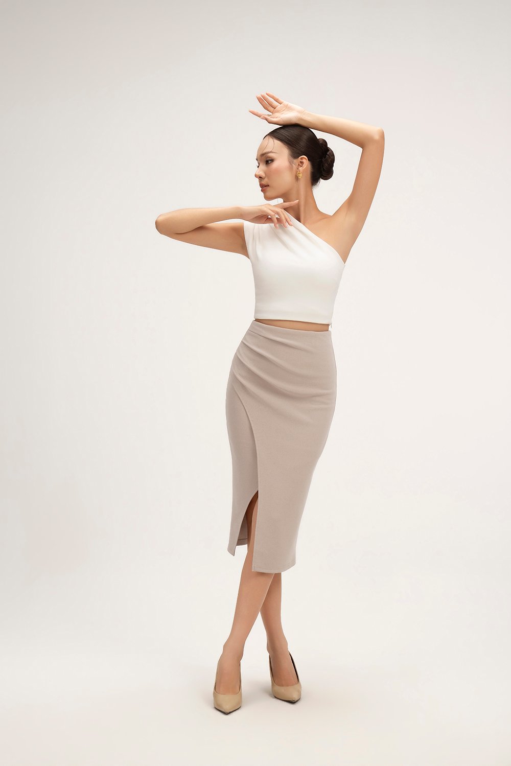 Matilda Padded Asymmetrical Toga Top in Iconic White