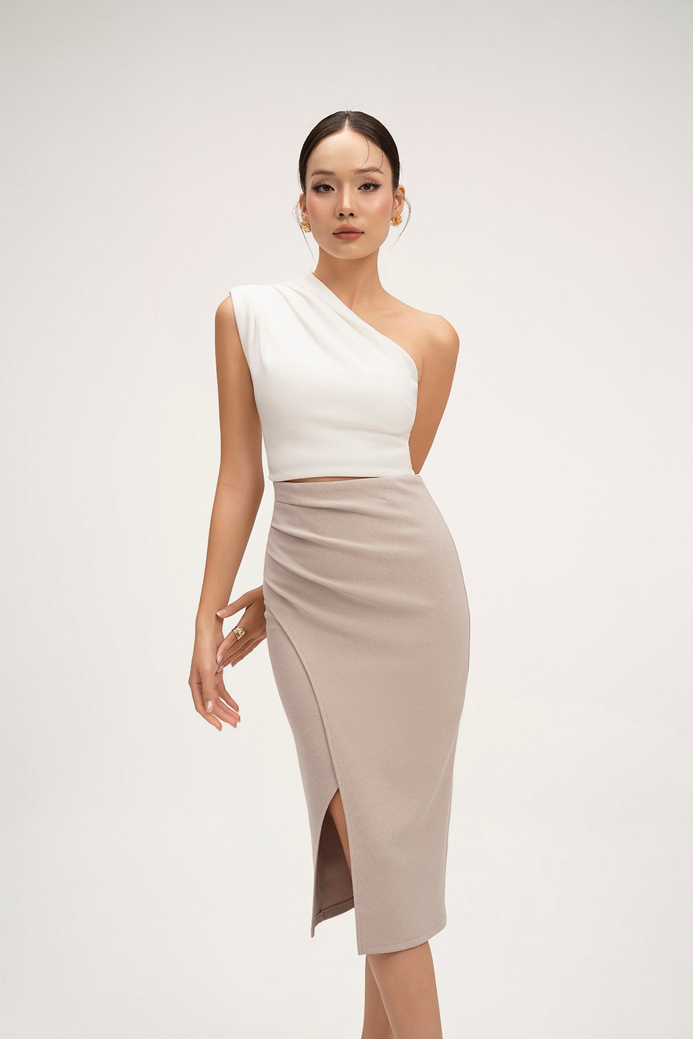 Matilda Padded Asymmetrical Toga Top in Iconic White