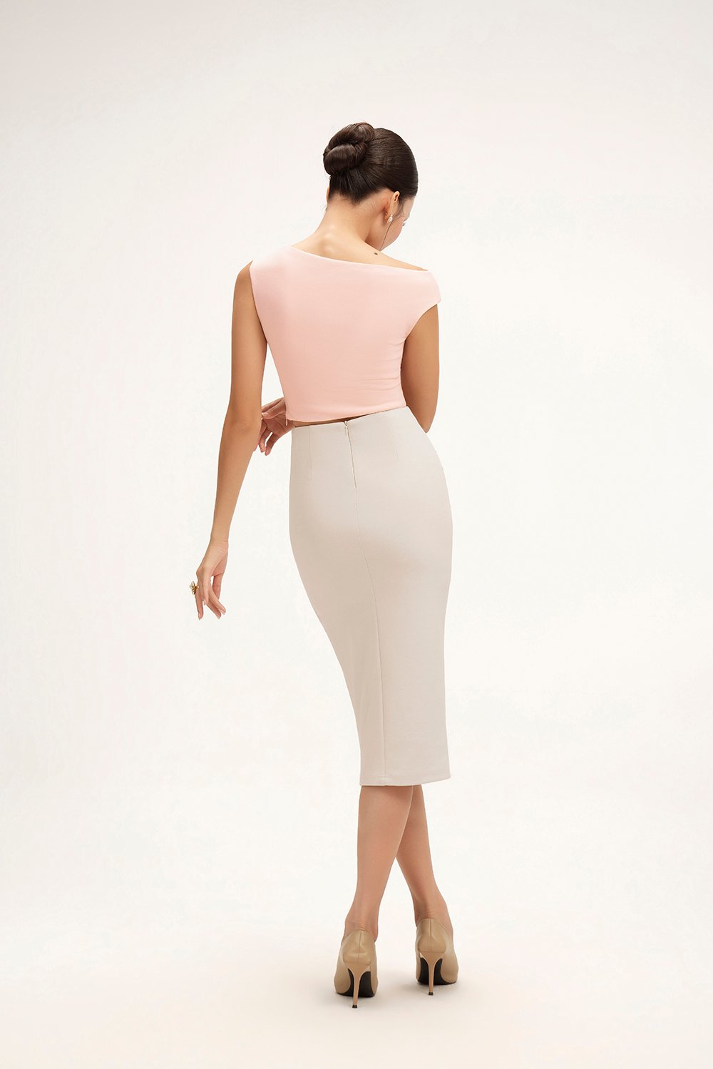 Rachel Padded Asymmetrical Wrap Top in Ballet Pink